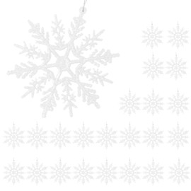24 Pcs Christmas Hanging Decorations Glitter Snowflake Ornaments Christmas Trees Hanging Decorations for Christmas Party and Home Decor