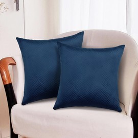 Pack 2 Navy Blue Velvet Cushion Covers 45 x 45 cm Invisible Zipper 515-0315