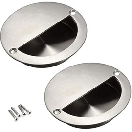 Bestgle 2Pcs Hidden Concealed Recessed Sliding Door Pull Handles, Stainless Steel Round Door Flush Cabinet Finger Pulls Inset with Screws (90mm/3.54in Dia)