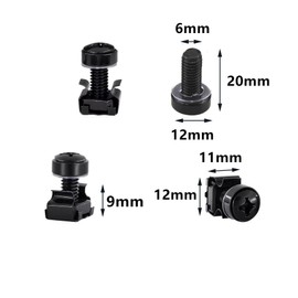 Gad2go 50 Pack M6 Cage Nuts and Screws Set M6 x 20 mm Rack Mount Cage Nut Screw with Washer for Cabinets Shelves Audio Server,Black