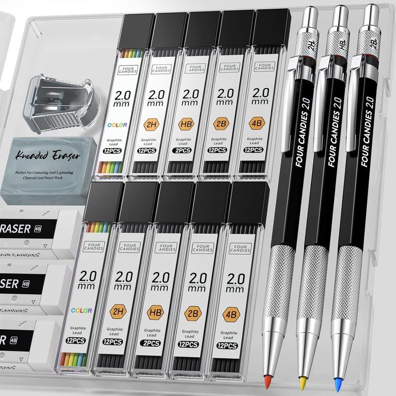 Four Candies 25PCS Art Mechanical Pencil Set, 3 PCS Metal