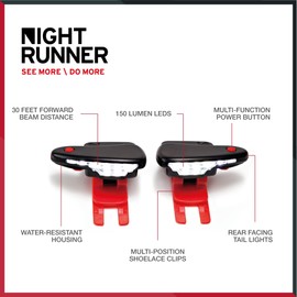 Night Runner 270 Night Tech Gear Running Shoe Lights – Hands-Free LED Lights for Runners, Trail Runners & Joggers – High Visibility Night Running Gear – Waterproof & Rechargeable