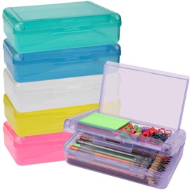 6 PCS Pencil Box,Double Layer Large Capacity Pencil Box,Hard Pencil Case with Snap-tight Lid, Plastic Pencil Box for Office School Supplies Pen Boxes,Storage Organizer for Gel Pens Erasers-Coloured