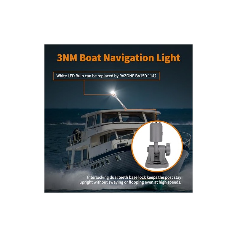 RVZONE 12-Inch Fold Down Anchor Light - 360° White LED