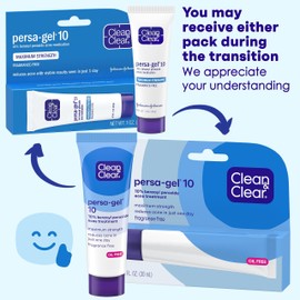 Clean & Clear Persa-Gel 10 Oil-Free Acne Spot Treatment with Maximum Strength 10% Benzoyl Peroxide, Topical Pimple Cream & Acne Gel Medication for Face Acne, Fragrance-Free, 1 fl. oz, 4 Pack