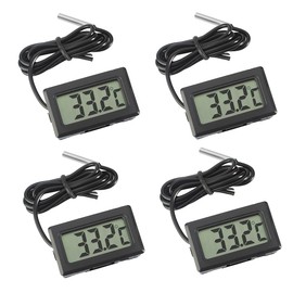 Elecbee 4PCS Digital Temperature Thermometer with Stainless Steel Waterproof External Probe, LCD Display Temperature Monitor, Probe Thermometer for Fridge, Freezer, Refrigerator, Aquarium, Car(Black)