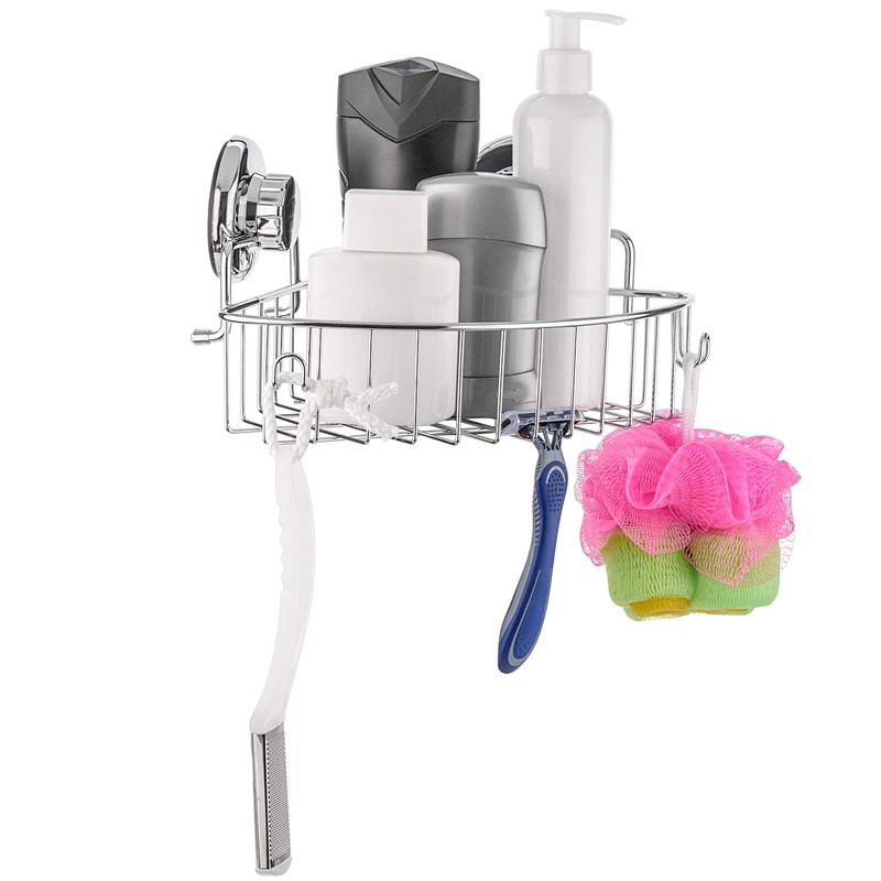 HASKO accessories Corner Shower Caddy with Suction Cups and 3M
