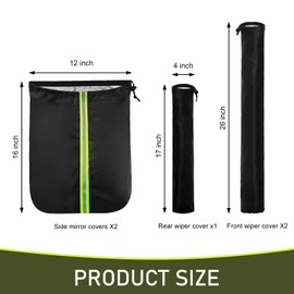 Dogary 5 PCS Car Side Mirror Covers Set, Rearview & Wiper Scratchproof Protection Cover Kits with drawstring, Protect from Ice Snow Frost Dew Rain, for Most Cars Trucks (Black)