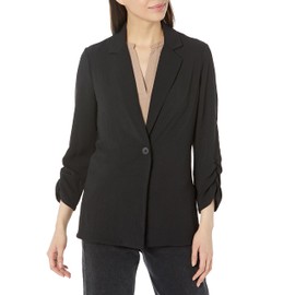 Adrianna Papell Women's Tall Size Ruched 3/4 Sleeve One Button Notch Blazer, Black