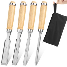 Chisel Set for Wood Chisel Set for Wood Wood Chisel 4-Piece 6 12 19 24 mm Wooden Handles and Ergonomic Impact Cap Sharp Bar Wood Tool Woodturning Chisel (4-Piece 6 12 19 24 mm)