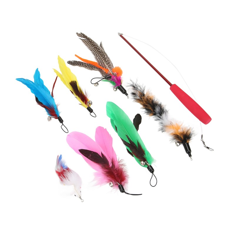 9pcs Cat Feather Wand Toy 3 Sections Retractable Cat Interactive