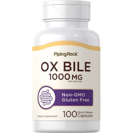 Piping Rock Ox Bile Supplement 1000mg | 100 Capsules | Non-GMO, Gluten Free | By Piping Rock