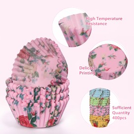 SKIDEC Floral Mini Cupcake Liners 400 Count Colorful Paper Baking Cups Food Grade Disposable Cupcake Wrappers