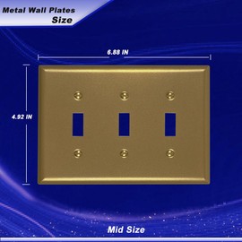 FunKiim Metal Electrical Outlet Covers, light Switch Cover Wall Plates, Mid Size 4.92''*6.88'' Switch Plate, Wall Plates of Various Styles for Indoor and Outdoor Vintage Gold (3 Gang Toggle 1 PK)