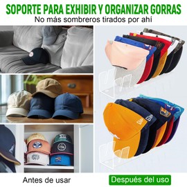 2 Pcs Organizador de Gorra de Béisbol, Porta Cachuchas de Acrilico, Soporte y Estante de Sombrero, Hat Organizer No Requiere Instalación, Portagorras Exhibiciónde y Acomodador para Clóset, Cambiador