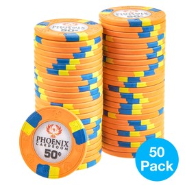 Brybelly Phoenix Real Clay 10-gram Poker Chips (50-Pack, $0.50) - Ultra Premium Casino Style Poker Chips
