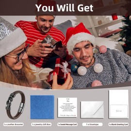 Mens Gift Leather Infinity Bracelet, Braided Leather Bracelet Stainless Steel Engraved with Love You Forever Jewelry Gifts for Boyfriend 9 Inches