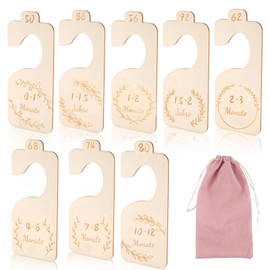 Baby Size Divider, Pack of 8 Wooden Size Dividers, 50-56-62-68-74-80-86-92 Wardrobe Sign Clothing Sizes, Newborn Separator with Bag