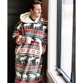 LazyOne Oversized Blanket Hoodie, Comfortable Sleepwear, Oversized Hoodies for Women and Men, One Size Fits All Wearable Blankets (Cabin Fair Isle)