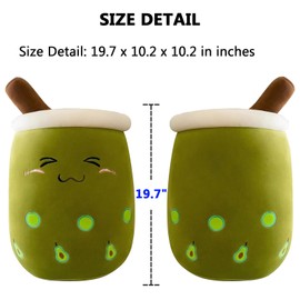 VSFNDB Stuffed Avocado Boba Plushies Bubble Milk Tea Stuffed Animals Plush Toy Pillow Cute Cuddle Plushie Soft Kawaii Hugging Cartoon Food Milk Cup Plush Pillow Gifts for Kids Boys Girls, 19.7 Inches