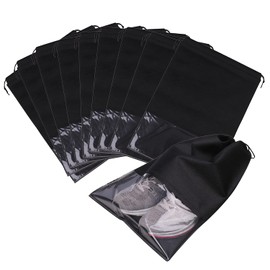Sea Posh Non-Woven Drawstring Bag with Clear Window Shoe Storage Case, black