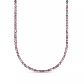 Verona Jewelers Women's 18k White Gold Plated Pink CZ 4MM Round Cut Tennis Necklace - 18"