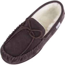 Snugrugs Men’s Lambskin Moccasin/Slippers Rubber Sole Brown - brown, size: 44 EU