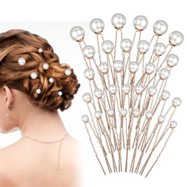 34 Pcs Pearl Bobby Pins, Wedding Pearl Hair Pins Bridal Pearls Hair Accessories U Shape Barrette for Bride Bridesmaid Women Gold