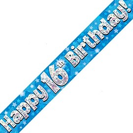 16th Birthday Blue Birthday Party Foil Banner Pennant Age 16
