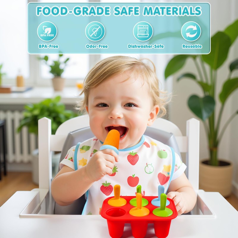 Miaowoof Silicone Popsicles Molds for Toddlers, 6-Cavity Non-BPA Premium Silicone