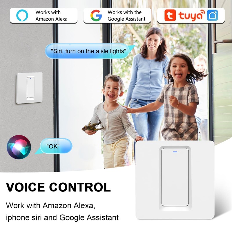 Smart Light Switch Alexa, WiFi Light Switch, Neutral Conductor Required,