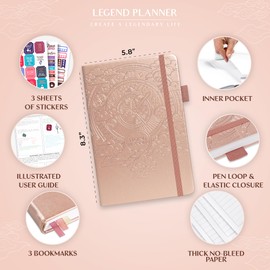 Legend Planner Hourly Schedule – Weekly & Daily Organizer with Time Slots. Appointment Book Journal for Work, Undated, A5 (Rose Gold)