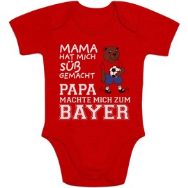Shirtgeil Baby Bodysuit Mama hat mich süß gemacht Papa machte mich zum Bayer Football Short Sleeve Romper, red