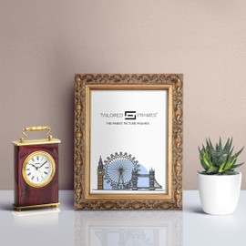 Tailored Frames Vienna Gold 8" x 6" Frame for 6" x 4" Picture | Rustic Style Vintage Single Picture Frame | Table Top & Wall Hanging Type | Photo Frame with Black Mount