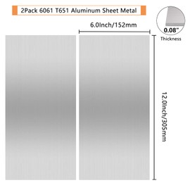 Lswteiz 2Pack 6061 T651 Aluminum Sheet Metal 6 x 12 x 5/64(0.08) Inch Flat Plain Aluminum Plate Covered with Protective Film, Heat Treatable Rectangle 2mm Aluminum Metal Plate for Industrial, Crafting