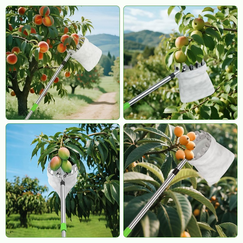 BURMONG 6.6 FT Fruit Picker Tool with Stainless Steel Pole