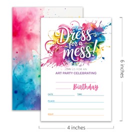 XZMBQ Dress for A Mess! Paint Art Birthday Party Invitations for Boys, Girls, Kids - 20 Invitation Cards 4"x6" with 20 Envelopes - Art Painting Party Birthday Invites.(156)