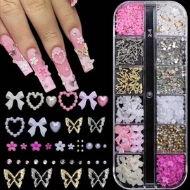 Shop Global [Self Nail Art] Nail parts + nail tweezers + stone picker set, 1 piece, 12 nail parts (no tweezers picker) / 샵글로벌 [셀프 네일 아트] 네일 파츠+ 네일 핀셋 + 스톤피커 세트, 1개, 네일파츠12칸(핀셋피커없음)