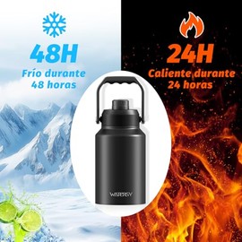 WATERSY Botella de Agua 1.9 Litros Aislada (Fría Durante 48 Horas), Última Intervensión de BPA y a Prueba de Fugas, Termo de Acero Inoxidable 64oz, co