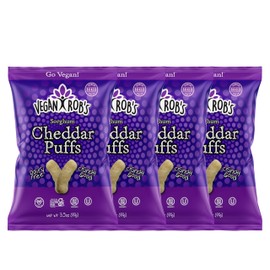 Vegan Rob's Cheddar Puffs Tasty Baked Vegan Cheese Bites - Plant-Based Healthy Snacks for Kids & Adults - Dairy Free & Gluten Free - 4 Count (3.5 Ounce)