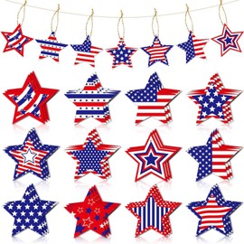 12Pcs 4th of July Decorations Patriotic Star Hanging Ornaments with Ropes, Red White Blue Stars Garland for Independence Day, Memorial Day, American Flag Party Decor for Home Tree Wall Fireplace