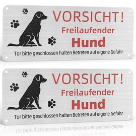 FLEXNOVA 2 Stück Vorsicht Hund Schild, 25x 10cm Warnung Vor Dem Hund Schilder Warnschild Achtung Hund Vorsicht Bissiger Hund Schild Aluminium mit Selbstklebend Vorgebohrten Löchern