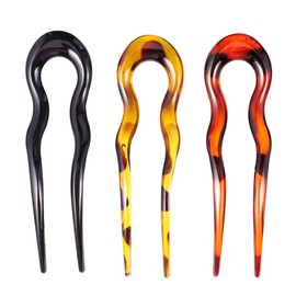 Minkissy 3Pcs U Shape Hairpin French Hairpins Plastic Hair Stick Hair Fork Tortoise Shell Hair for Women French Barrette Hair Clips
