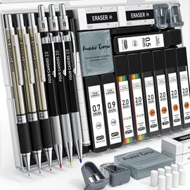 Four Candies 25 Pieces Art Mechanical Pencil Set with Case, Metal Mechanical Pencils 0.5, 0.7, 0.9mm 2mm Clutch Pen (HB 2H 2B 4B Color) with 432pcs Graphite Lead Refills for Drawing