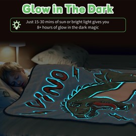 Ikowo Glow in The Dark Blanket Dinosaur Blanket Throws, Birthday Dinosaur Toys Gifts for 1 2 3 4 5 6 7 8 9 10 Year Old Boys Gifts Ideas, Christmas Thanksgiving Dinosaur Gifts Dino Toys for Boys