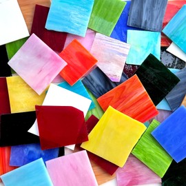 ILLUCKAI 2.2lb Stained Glass Pieces Stained Glass Sheets, Broken Stained Glass Scraps Supplies for Mosaic Projects or Stained Glass Projects, Assorted Colors and Shapes