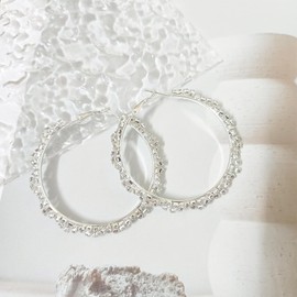 JINGDR Rhinestone Hoop Earrings for Women Sparkly Blingy Big Round Cubic Zirconia Loops Large Hypoallergenic Silver Earring Statement Lightweight Twisted Hoops Trendy Jewelry, 45mm, Copper, Cubic