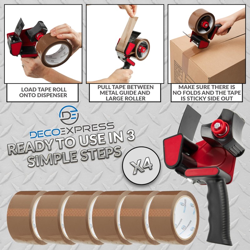 DECO EXPRESS Packaging Tape Dispenser Tape Gun and 6 Rolls