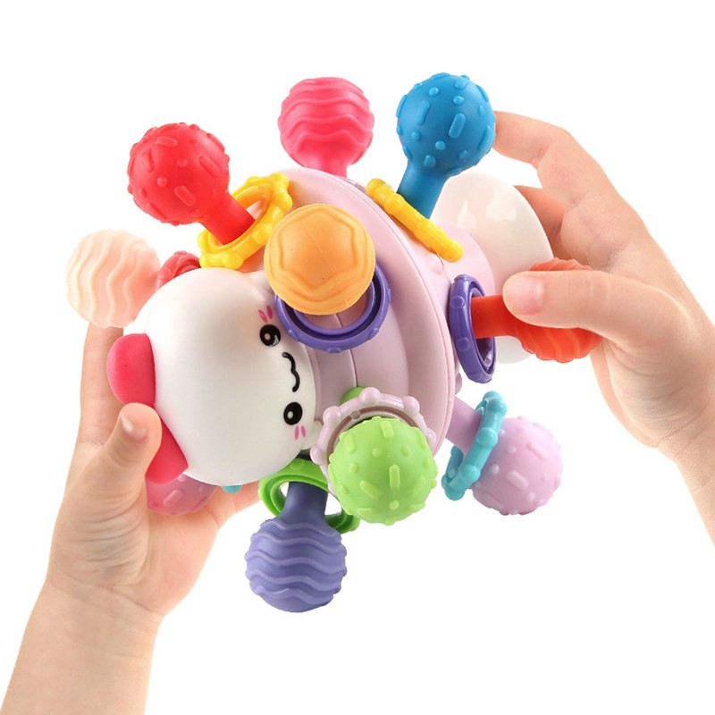 Baby Sensory Teether Toy Balls Chew Teething Ball Rattle Grasping