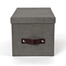 Bigso Silvia Organizational Storage Box with Leather Handle for Shelves and Stacks Easily - Durable and Decorative Storage Boxes with Lids - 5.9 in x 6.5 in x 11.6 in - Gray